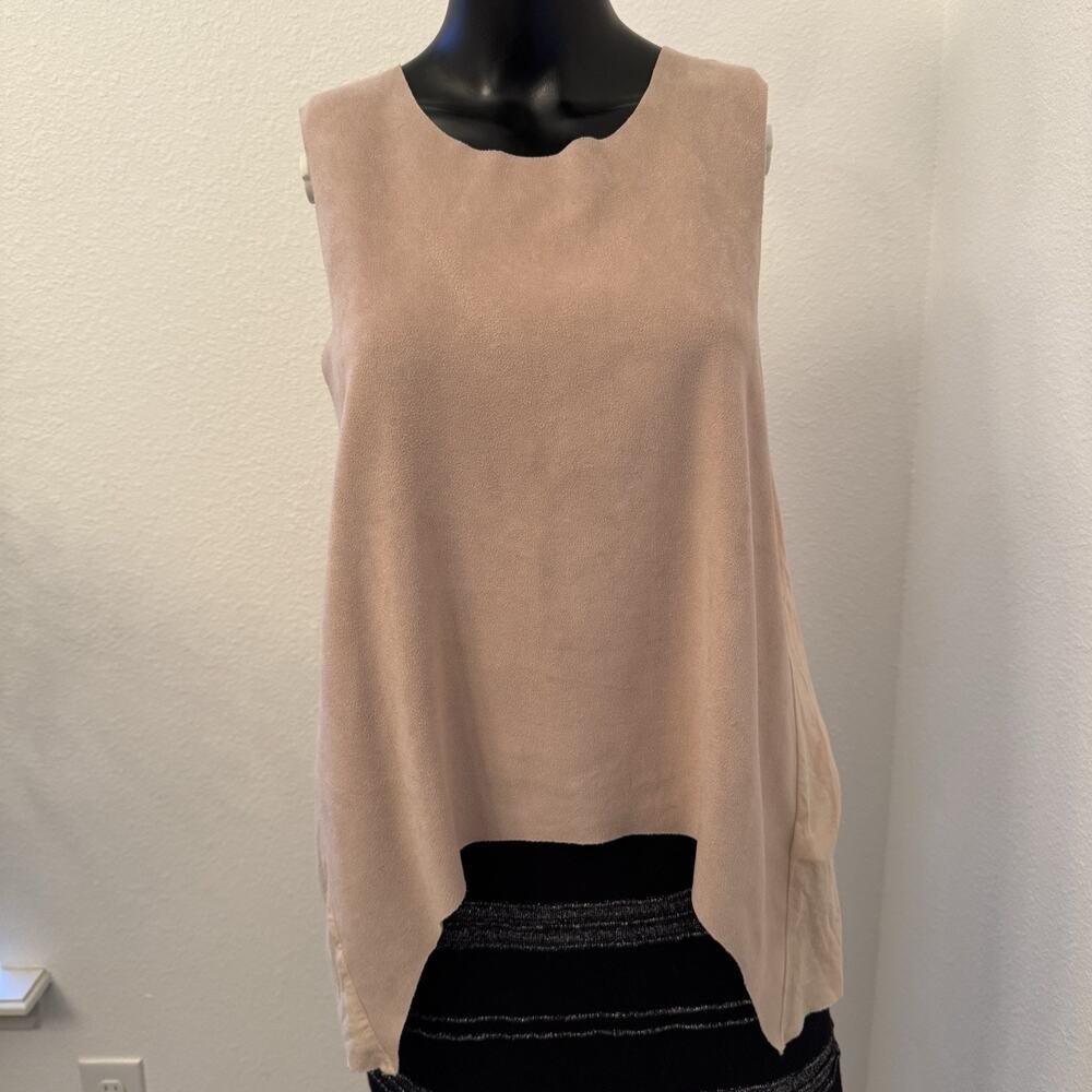 Bishop + Young Paulina Faux Suede Tank Top M Blush Pink High Low Asymmetric Hem
